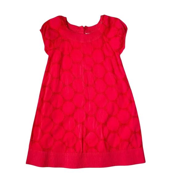 Mini Boden Girls Eyelet Circle Tunic Dress Cap Sleeve Coral Berry Red Size 7-8Y - Picture 1 of 11